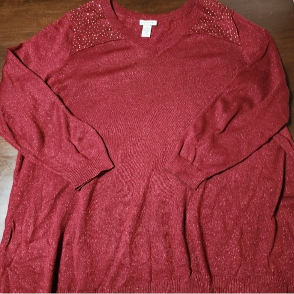 Catherines 5X Burgundy Pullover Sweatshirt Lightweight Glittery 34/36W